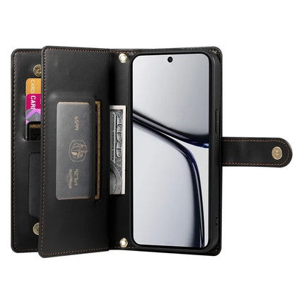 DF-011 For Realme V60 Pro / C75 Case Zipper Pocket Wallet Leather Phone Cover with Straps