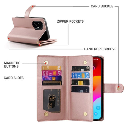 DF-011 For Honor 300 Case Zipper Pocket Wallet Leather Phone Cover with Straps
