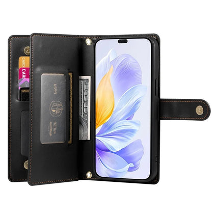 DF-011 For Honor 300 Case Zipper Pocket Wallet Leather Phone Cover with Straps