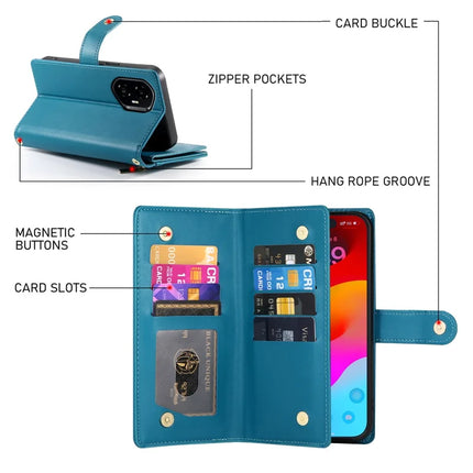 DF-011 For Honor 300 Case Zipper Pocket Wallet Leather Phone Cover with Straps