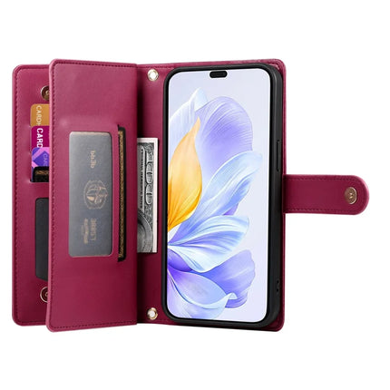 DF-011 For Honor 300 Pro / 300 Ultra Case Zipper Pocket Wallet Leather Phone Cover with Straps