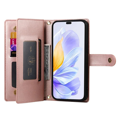 DF-011 For Honor 300 Pro / 300 Ultra Case Zipper Pocket Wallet Leather Phone Cover with Straps