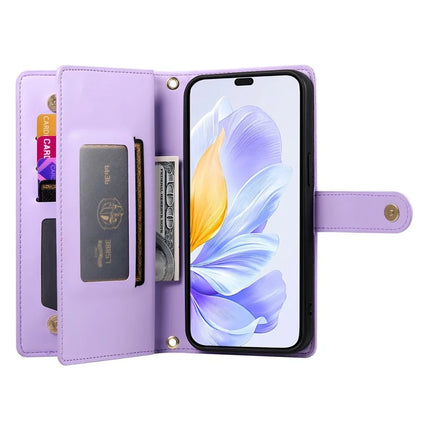DF-011 For Honor 300 Pro / 300 Ultra Case Zipper Pocket Wallet Leather Phone Cover with Straps