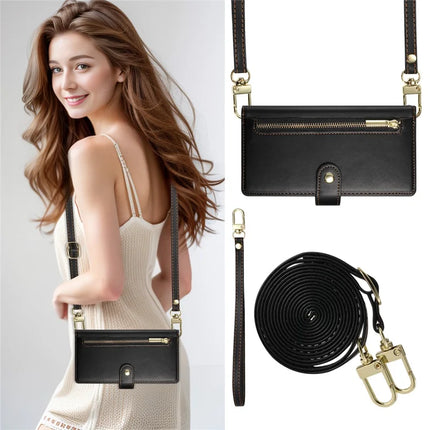 DF-011 For Honor 300 Pro / 300 Ultra Case Zipper Pocket Wallet Leather Phone Cover with Straps