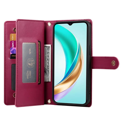 DF-011 For Honor Magic7 Lite 5G / X9c 5G / X60 Pro 5G Case Zipper Pocket Wallet Leather Phone Cover with Straps