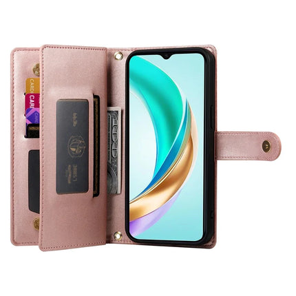 DF-011 For Honor Magic7 Lite 5G / X9c 5G / X60 Pro 5G Case Zipper Pocket Wallet Leather Phone Cover with Straps