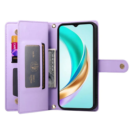DF-011 For Honor Magic7 Lite 5G / X9c 5G / X60 Pro 5G Case Zipper Pocket Wallet Leather Phone Cover with Straps