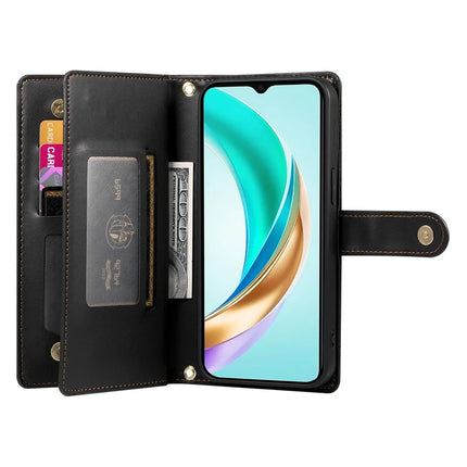 DF-011 For Honor Magic7 Lite 5G / X9c 5G / X60 Pro 5G Case Zipper Pocket Wallet Leather Phone Cover with Straps