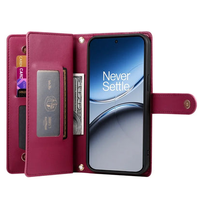 DF-011 For OnePlus 13R 5G Case Zipper Pocket Wallet Leather Phone Cover with Straps