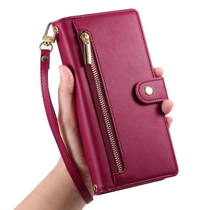 DF-011 For OnePlus 13R 5G Case Zipper Pocket Wallet Leather Phone Cover with Straps