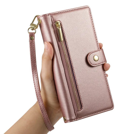DF-011 For OnePlus 13R 5G Case Zipper Pocket Wallet Leather Phone Cover with Straps