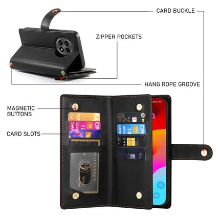 DF-011 For OnePlus 13R 5G Case Zipper Pocket Wallet Leather Phone Cover with Straps