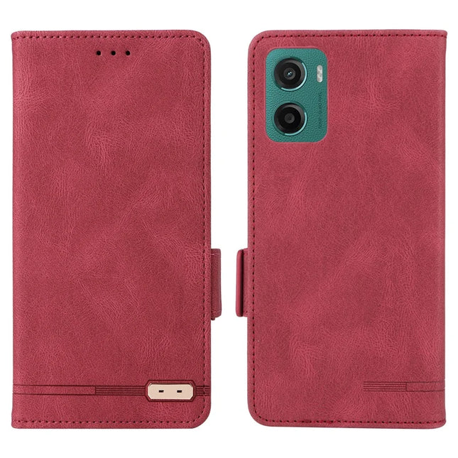 For Motorola Moto G05 4G  /  E15 4G Case Leather Wallet Flip Phone Cover with Hardware Decor - Rose