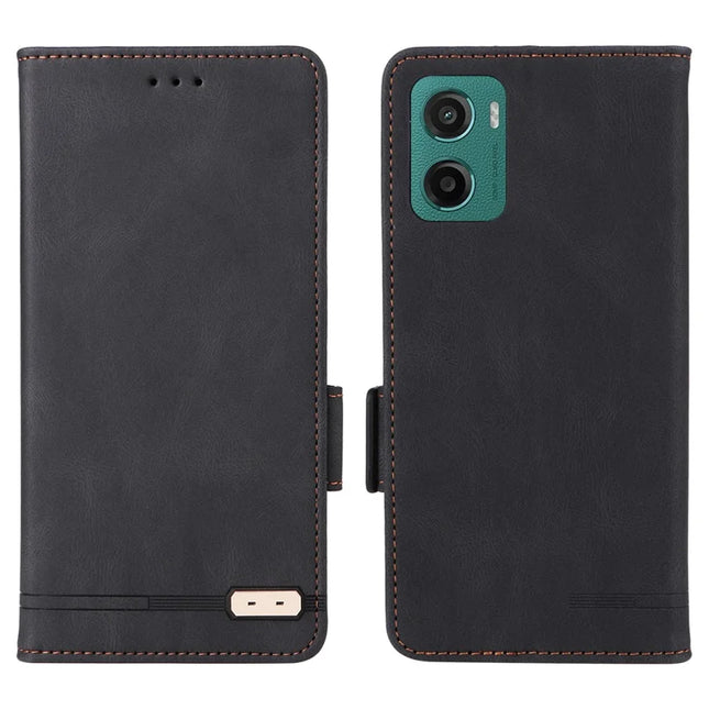 For Motorola Moto G05 4G  /  E15 4G Case Leather Wallet Flip Phone Cover with Hardware Decor - Black