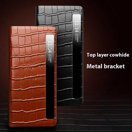 QIALINO For Honor Magic V3 5G Case Smart View Window Genuine Cow Leather Phone Cover