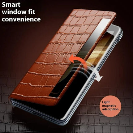 QIALINO For Honor Magic V3 5G Case Smart View Window Genuine Cow Leather Phone Cover