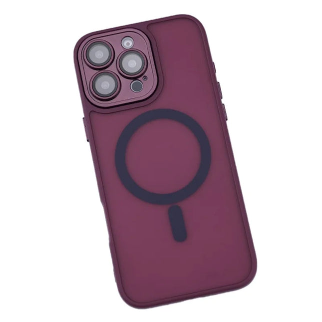 For iPhone 16 Pro Max Magnetic Case with Lens Film / Detachable Lens Frame Hybrid Phone Back Cover - Wine Red