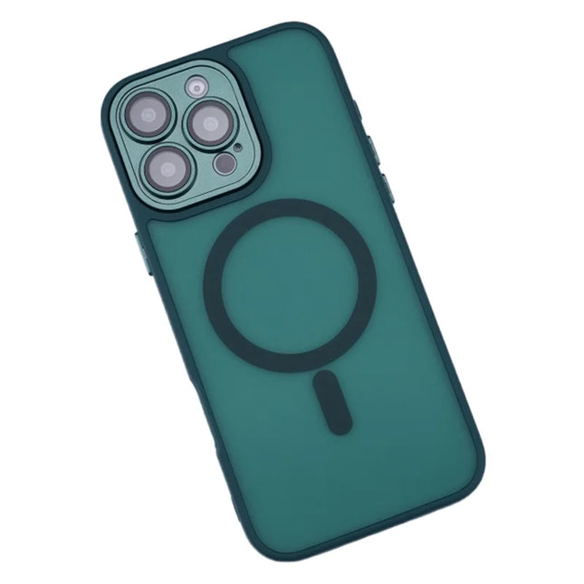 For iPhone 16 Pro Max Magnetic Case with Lens Film / Detachable Lens Frame Hybrid Phone Back Cover - Dark Green