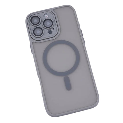 For iPhone 16 Pro Max Magnetic Case with Lens Film / Detachable Lens Frame Hybrid Phone Back Cover - Grey