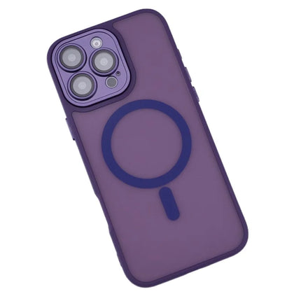 For iPhone 16 Pro Max Magnetic Case with Lens Film / Detachable Lens Frame Hybrid Phone Back Cover - Dark Purple