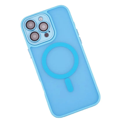 For iPhone 16 Pro Max Magnetic Case with Lens Film / Detachable Lens Frame Hybrid Phone Back Cover - Blue