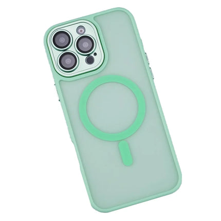 For iPhone 16 Pro Max Magnetic Case with Lens Film / Detachable Lens Frame Hybrid Phone Back Cover - Mint Green
