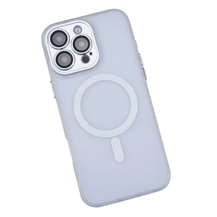 For iPhone 16 Pro Max Magnetic Case with Lens Film / Detachable Lens Frame Hybrid Phone Back Cover - White