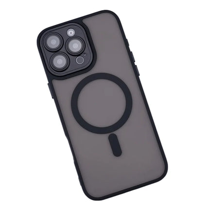 For iPhone 16 Pro Max Magnetic Case with Lens Film / Detachable Lens Frame Hybrid Phone Back Cover - Black