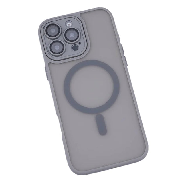 For iPhone 16 Pro Magnetic Case with Lens Film / Detachable Lens Frame Hybrid Phone Back Cover - Grey