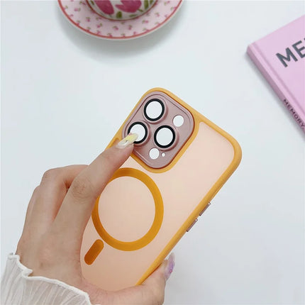 For iPhone 15 Pro Max Magnetic Case with Lens Film  /  Detachable Lens Frame Hybrid Phone Back Cover