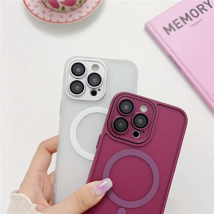 For iPhone 15 Pro Max Magnetic Case with Lens Film  /  Detachable Lens Frame Hybrid Phone Back Cover