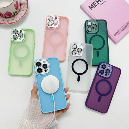 For iPhone 15 Pro Max Magnetic Case with Lens Film  /  Detachable Lens Frame Hybrid Phone Back Cover