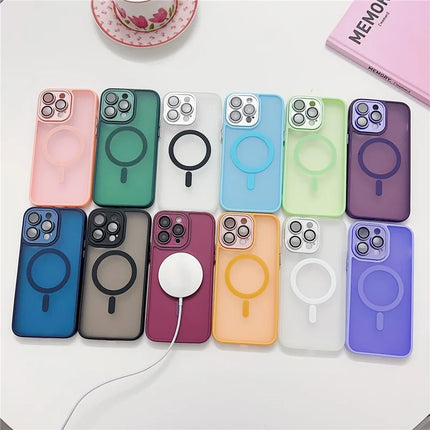 For iPhone 15 Pro Max Magnetic Case with Lens Film  /  Detachable Lens Frame Hybrid Phone Back Cover