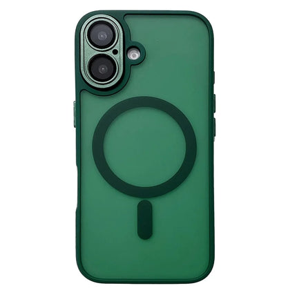 For iPhone 16 Plus Magnetic Case with Lens Film  /  Detachable Lens Frame Hybrid Phone Back Cover - Midnight Green