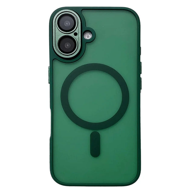 For iPhone 16 Plus Magnetic Case with Lens Film  /  Detachable Lens Frame Hybrid Phone Back Cover - Midnight Green
