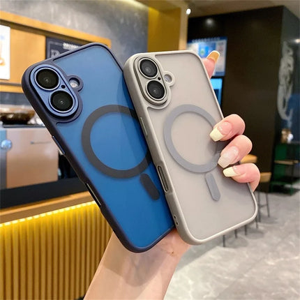 For iPhone 16 Plus Magnetic Case with Lens Film  /  Detachable Lens Frame Hybrid Phone Back Cover