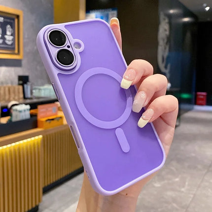 For iPhone 16 Plus Magnetic Case with Lens Film  /  Detachable Lens Frame Hybrid Phone Back Cover - Light Purple