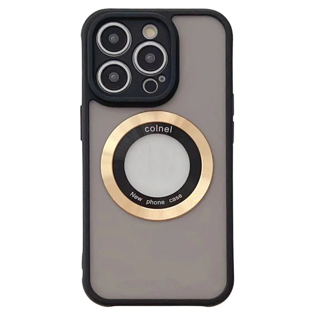For iPhone 15 Pro Max Case Compatible with MagSafe Ring Logo View TPU + PC Phone Cover - Gold