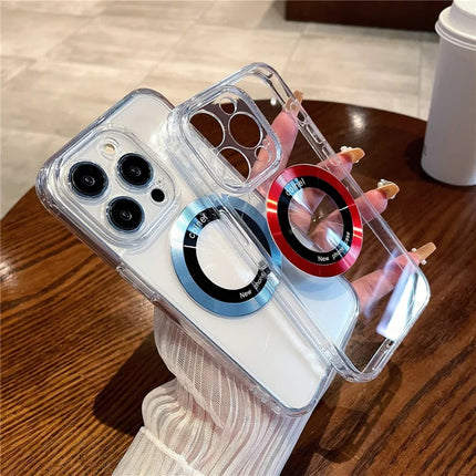 For iPhone 15 Pro Max Magnetic Case Clear Back Phone Cover TPU + PC with Ring Logo View