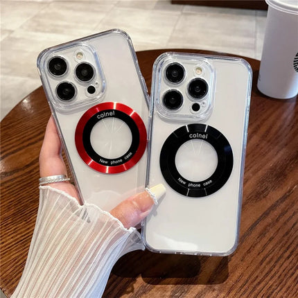 For iPhone 15 Pro Max Magnetic Case Clear Back Phone Cover TPU + PC with Ring Logo View