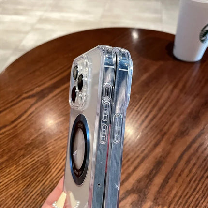For iPhone 15 Pro Max Magnetic Case Clear Back Phone Cover TPU + PC with Ring Logo View
