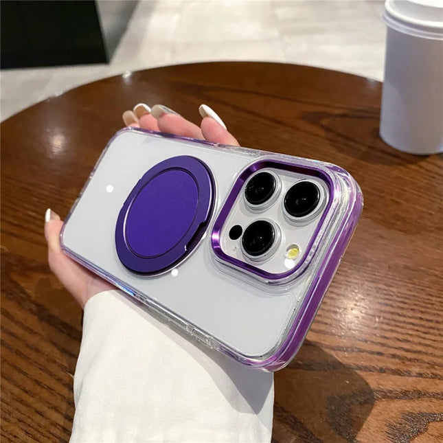For iPhone 15 Pro Max Magnetic Case with Kickstand PC + TPU Clear Phone Back Cover - Purple