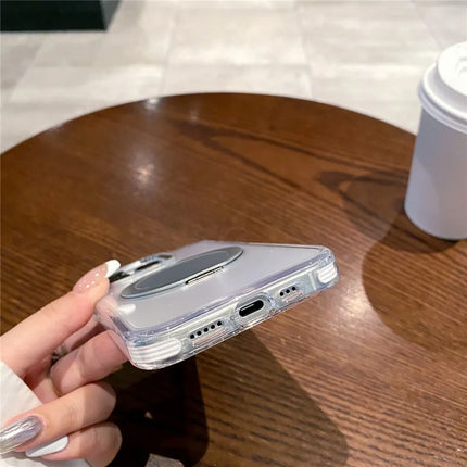 For iPhone 15 Pro Max Magnetic Case with Kickstand PC + TPU Clear Phone Back Cover