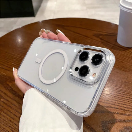 For iPhone 15 Pro Max Crystal Clear Case Compatible with MagSafe TPU + PC Phone Back Cover - White