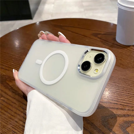 For iPhone 14 Case Compatible with MagSafe TPU + PC Translucent Matte Phone Cover - White