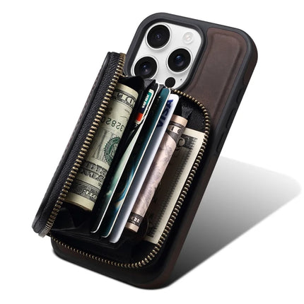 For iPhone 16 Pro Case Skin Touch Leather Back Cover with Detachable Zipper Card Slot