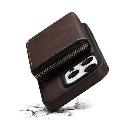 For iPhone 16 Pro Case Skin Touch Leather Back Cover with Detachable Zipper Card Slot