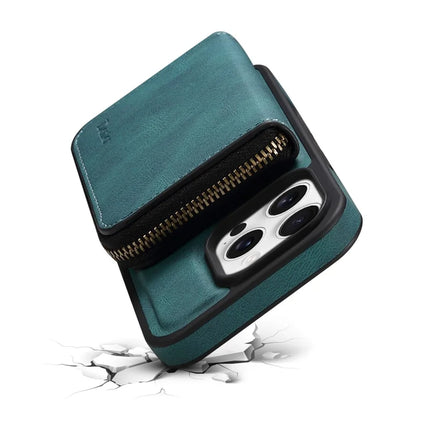 For iPhone 16 Pro Case Skin Touch Leather Back Cover with Detachable Zipper Card Slot