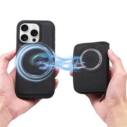 DENIOR For iPhone 16 Pro Max Case Skin Touch Leather Back Cover with Detachable Zipper Card Slot