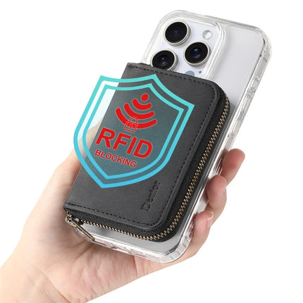DENIOR For iPhone 16 Pro Max Case Skin Touch Leather Back Cover with Detachable Zipper Card Slot